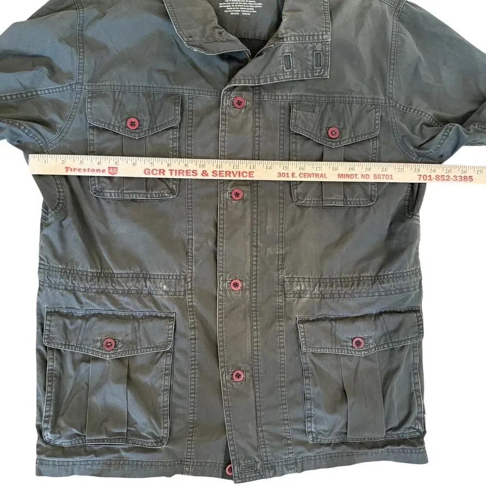 L.L.Bean Jacket Men's Medium Army Green Washed Cotton Cargo Utility Barn Coat